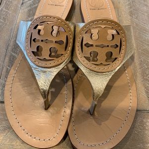 Tory Burch Logo Gold & Camel Sandals
